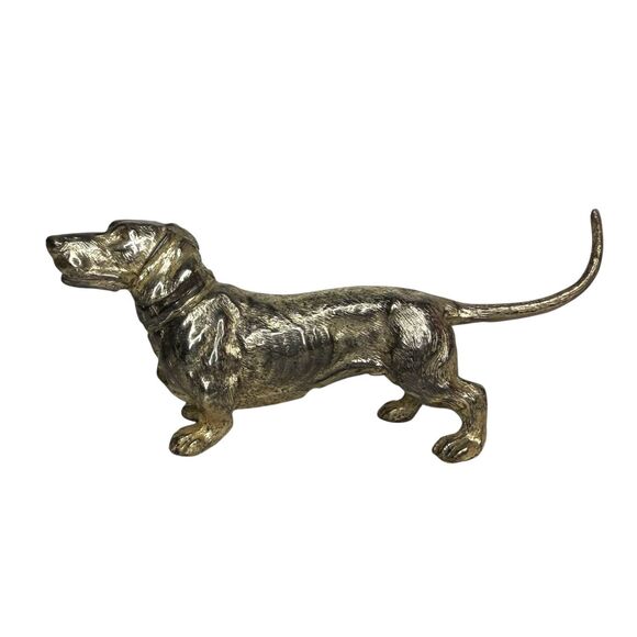 Vintage Solid Bronze Dachshund Dog Table Top Decorative Figurine 7” - Picture 1 of 6